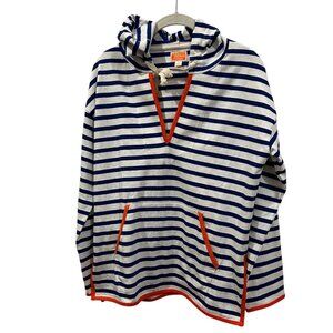 J.Crew blue white orange French Breton Nautical Striped hoodie sweatshir…